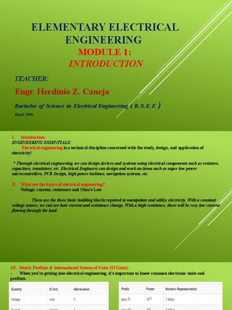 Elementary Electrical Engineering MODULE 1 Introduction PDF