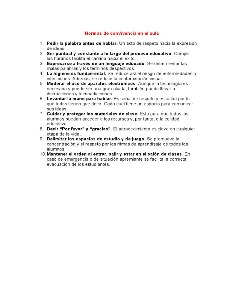 Normas de convivencia en el aula | PDF