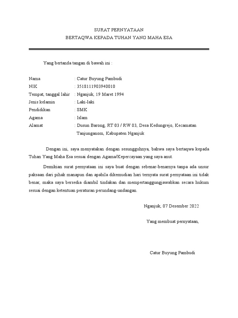 Surat Kepada Tuhan Yang Maha Esa 2022 | PDF