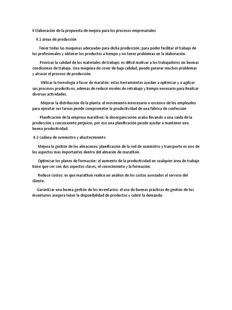 4 Elaboración de La Propuesta de Mejora para Los Procesos Empresariales ...