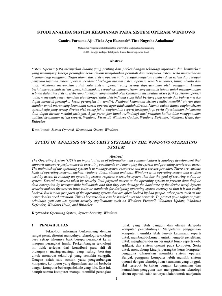 Studi Analisa Sistem Keamanan Pada Sistem Operasi Windows | PDF