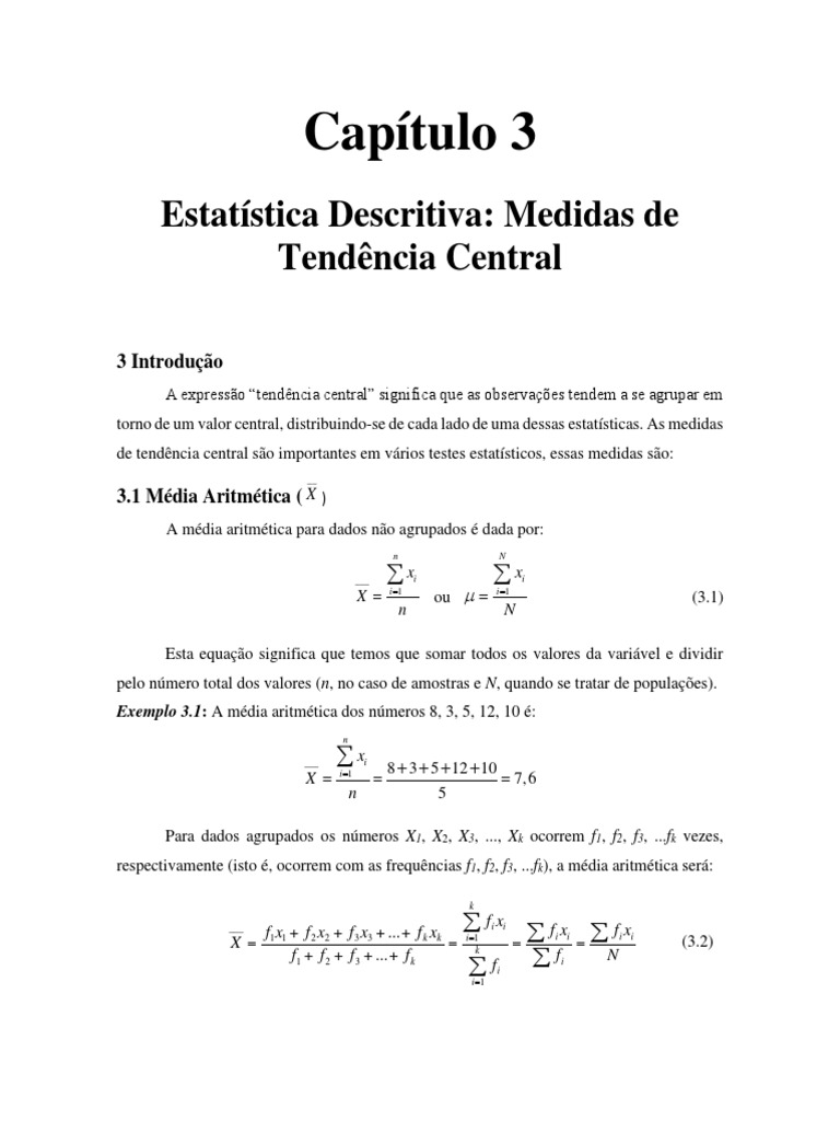 Medidas de Tendência Central | PDF | Modo (Estatística) | Média