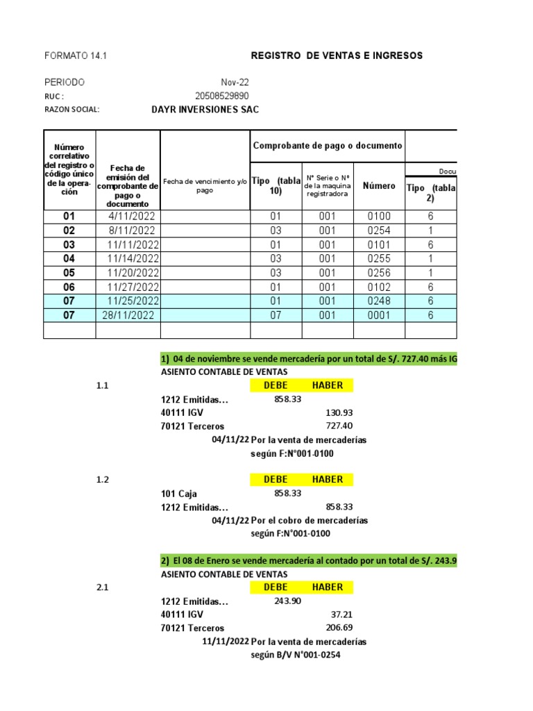 Registro de Ventas e Ingresos Dayr | PDF | Comunicación escrita ...