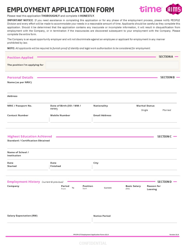 Employment Application Form | PDF | Employment | Public Law