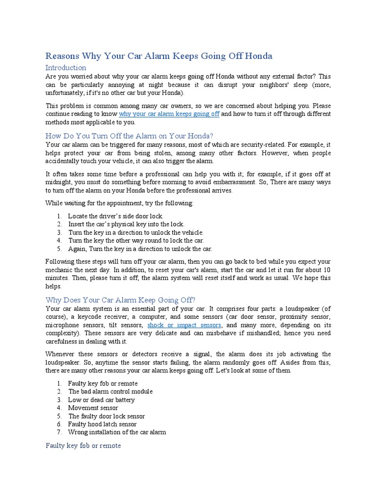 Reasons Why Your Car Alarm Keeps Going Off Honda PDF Manufactured Goods Vehicles