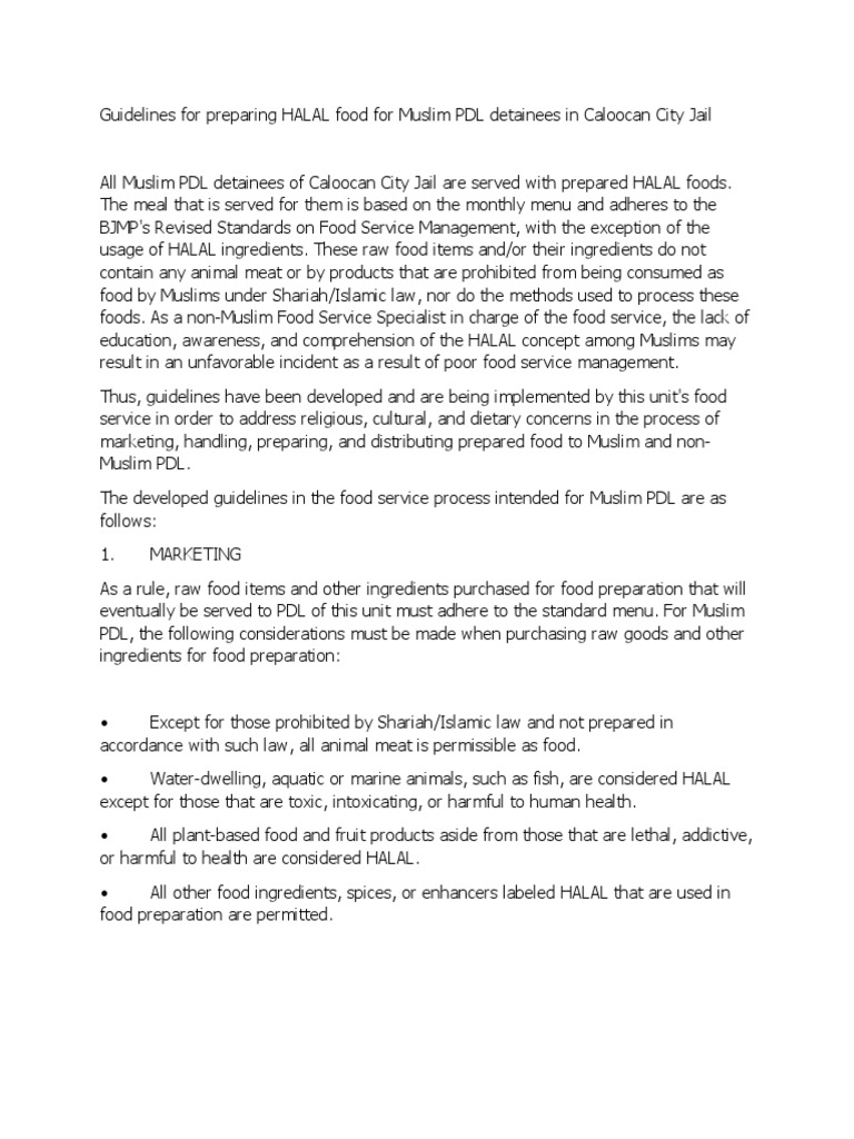 HALAL Food Guidelines for Muslim Detainees | PDF | Foods | Sharia
