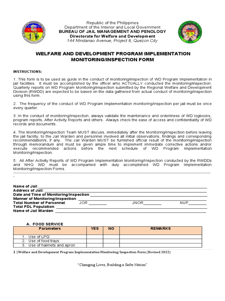 WD Program Monitoring Form | PDF | Prison | Supply Chain