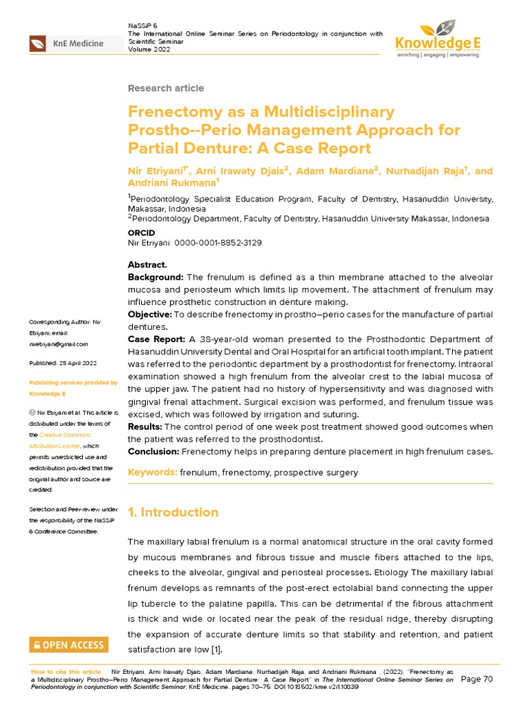 Frenectomy As A Multidisciplinary ProsthoPerio Management Approach For