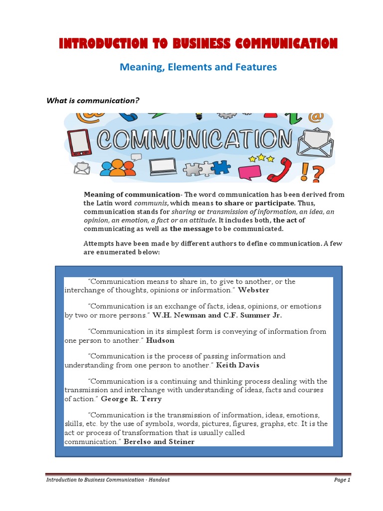 1 Introduction To Business Communication Handout PDF