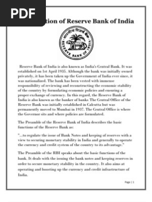 Introduction Of Reserve Bank Of India Reserve Bank Of India