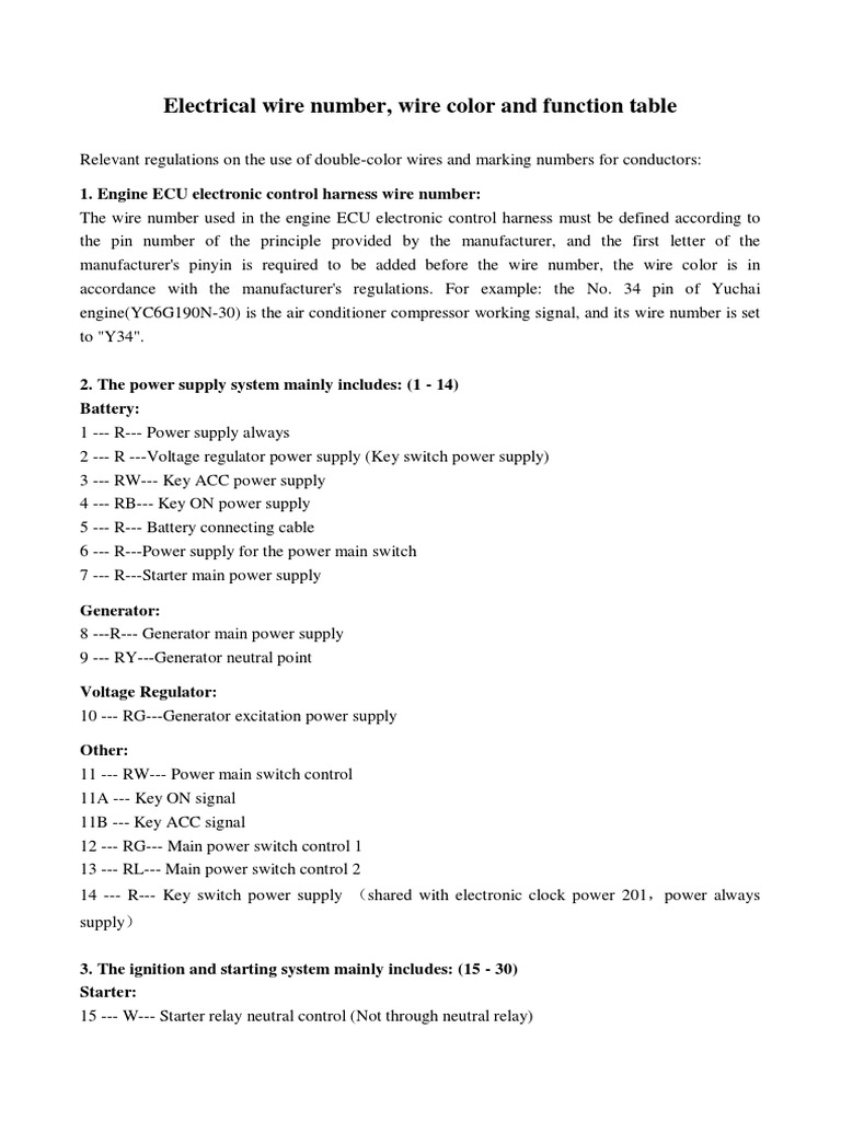 Electrical Wire Color and Function Guide | PDF | Brake | Power Supply