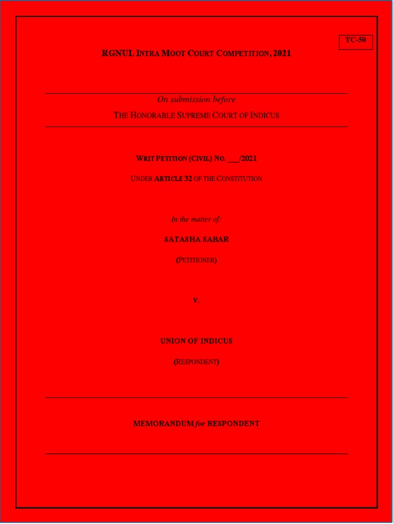 RGNUL 2021 Moot Court Respondent Memo | PDF | Justice | Crime & Violence