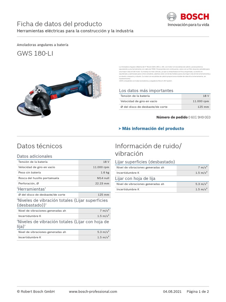 Amoladora Bosch Gws 180 Li | PDF | Bienes manufacturados