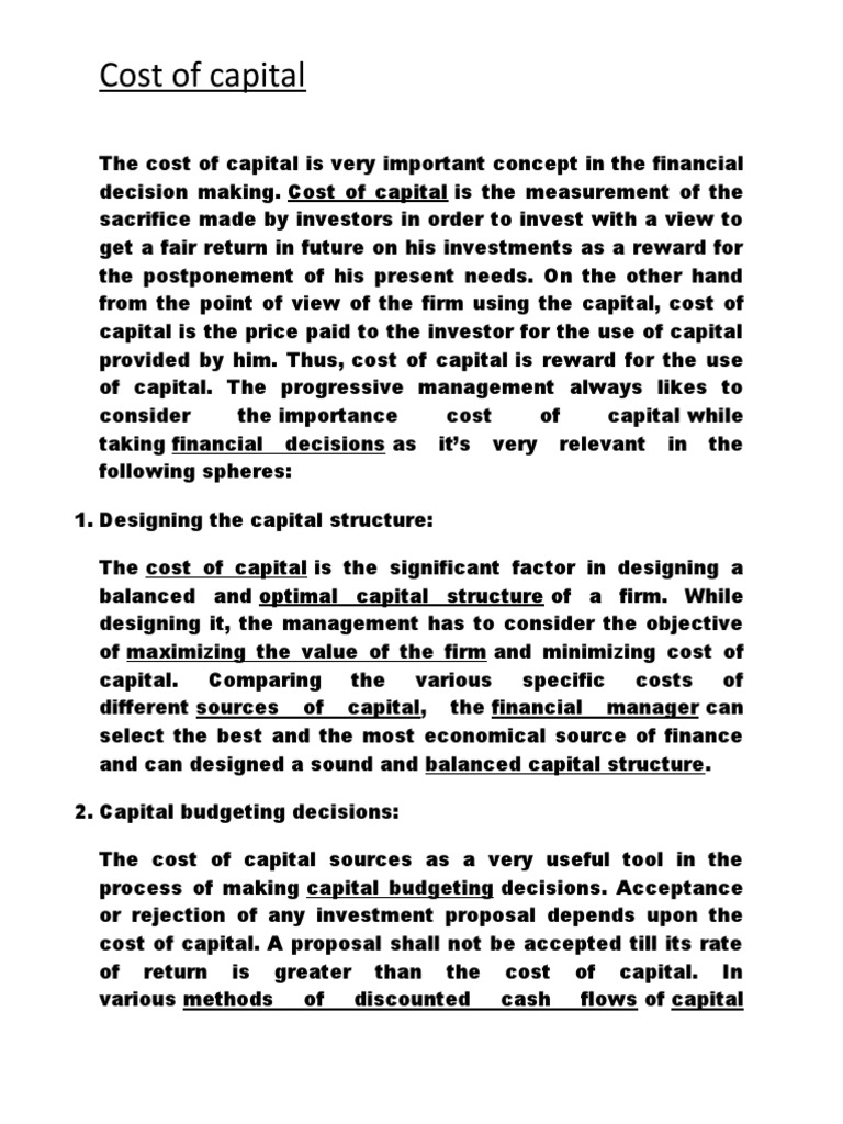 Cost of Capital PDF Cost Of Capital Financial Capital