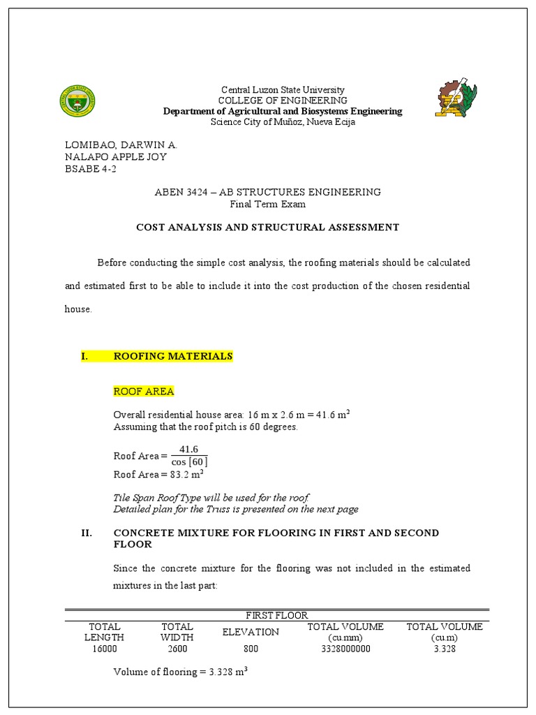 Final Exam Cost Analysis and Structural Assessment PDF