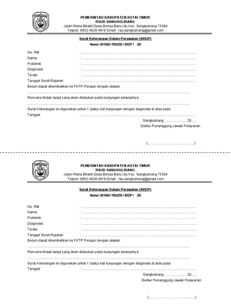Contoh Surat SKDP RSUD Sangkulirang | PDF