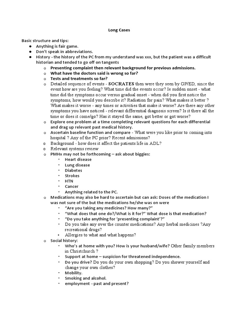 Long Case PDF Anemia Clinical Medicine