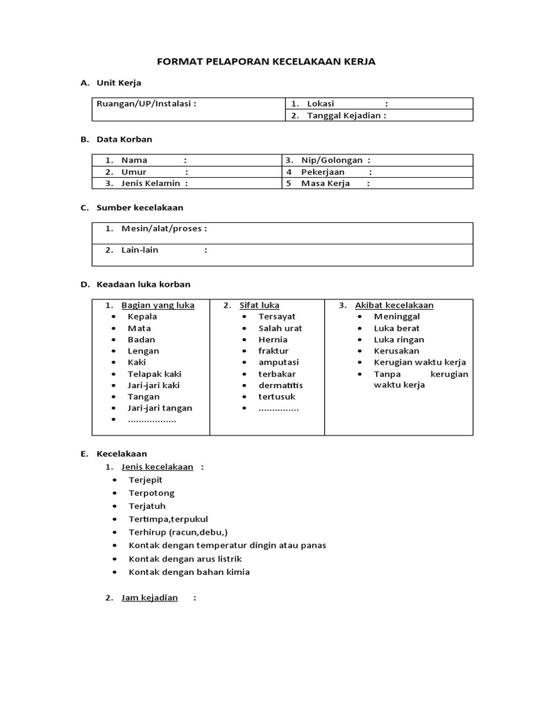 Format Pelaporan Kecelakaan Kerja Pdf