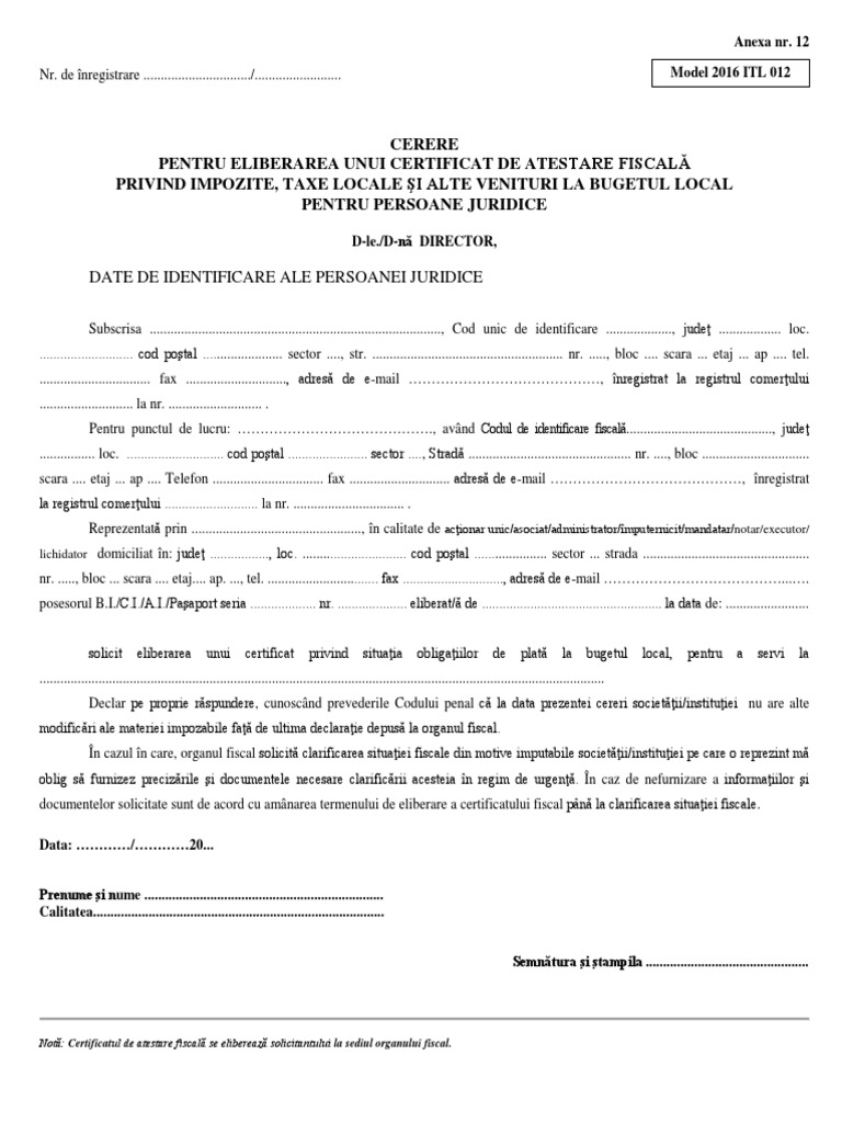 Model Eliberare Certificat de Atestare Fiscala | PDF