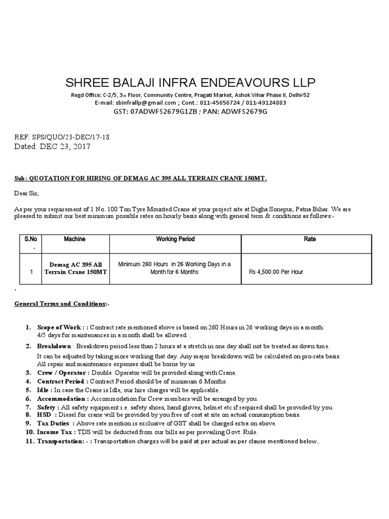 Crane Quote PDF Taxes Government