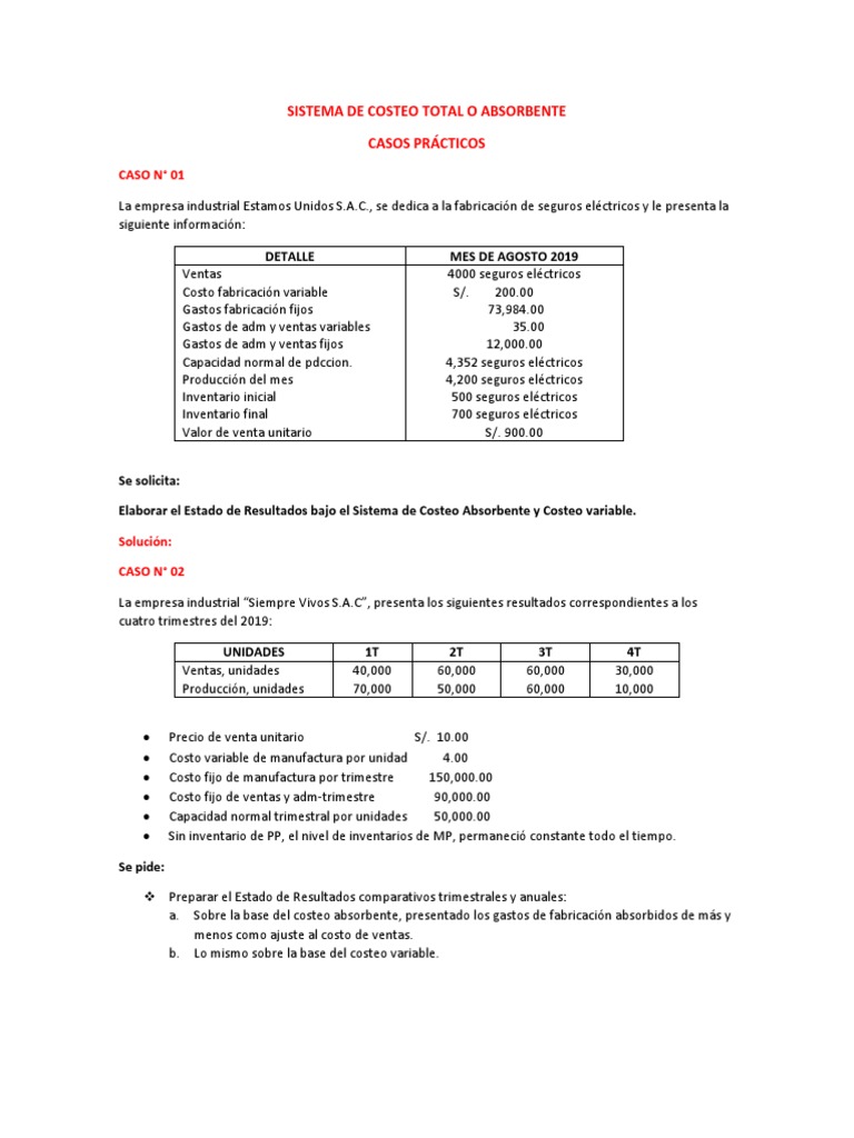 Costeo Directo y Absorbente en Práctica | PDF