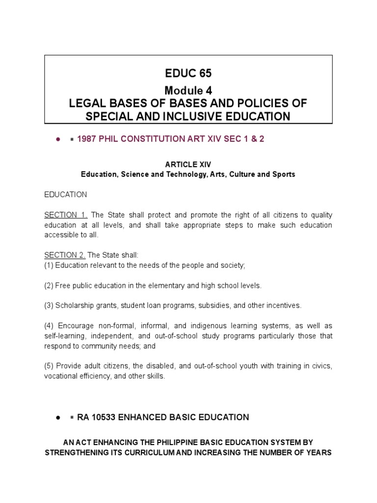 Legal Bases and Policies of Special and Inclusive Education. | PDF ...