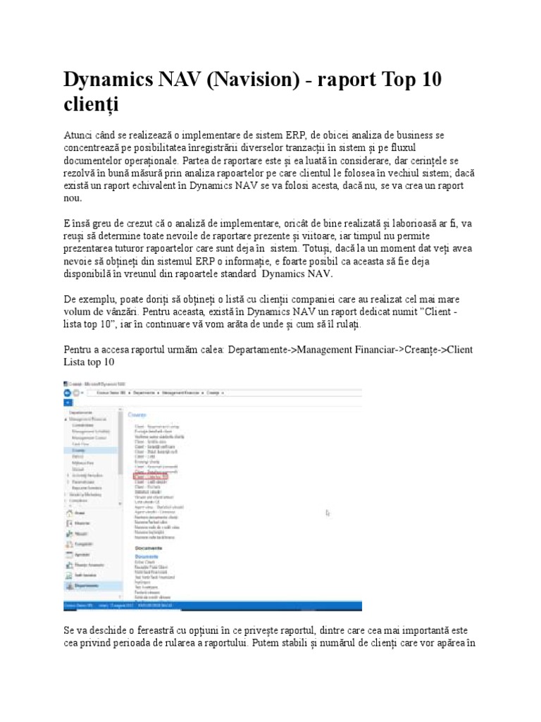 Dynamics NAV (Navision) - Raport Top 10 Clienți | PDF