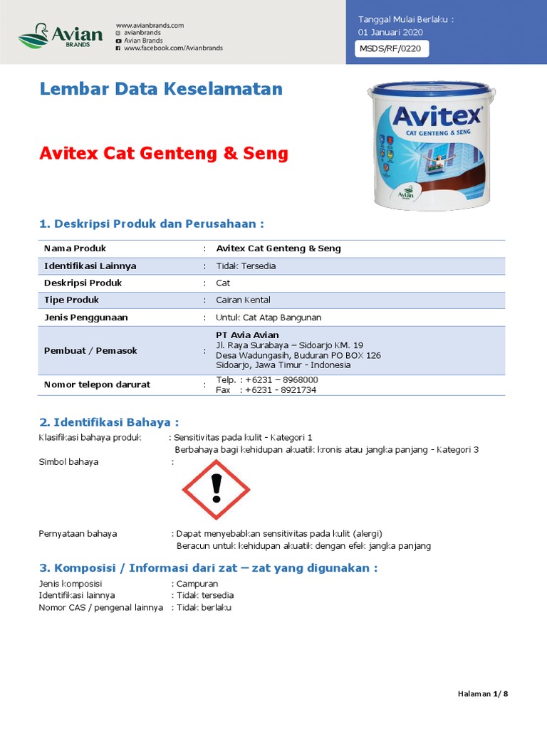 Msds Avitex Cat Genteng | PDF