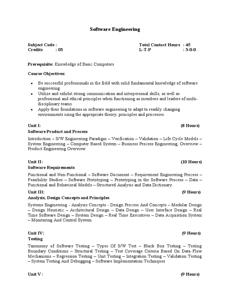 Software Engineering Course Overview | PDF | Software Testing | Design