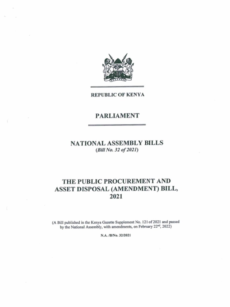 The Public Procurement and Asset Disposal (Amendment) Bill (National