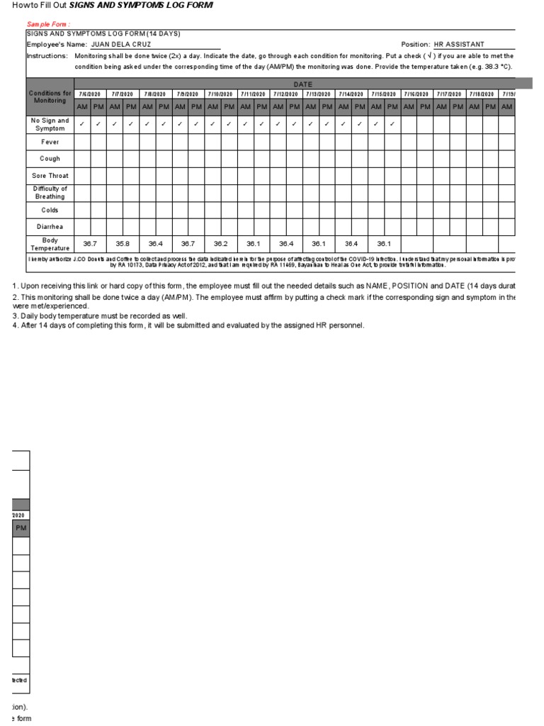 Health Monitoring Form PDF Common Cold Health Sciences