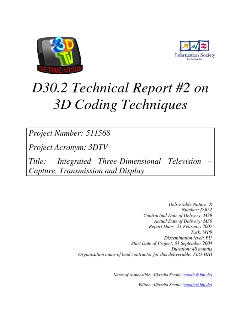 D30.2 Technical Report #2 On 3D Coding Techniques | PDF | Data ...