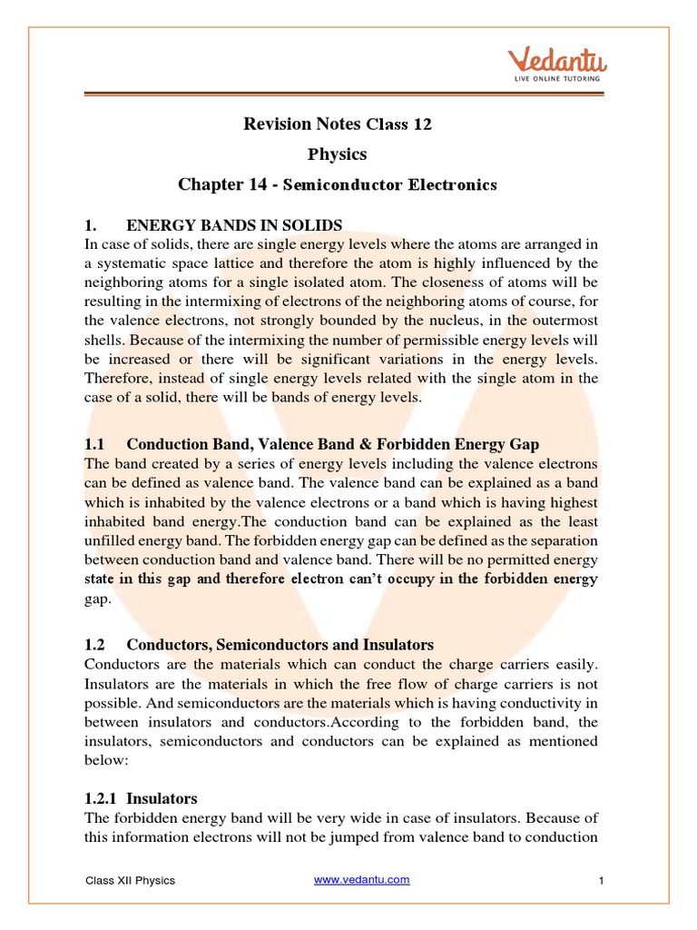 Class 12 physics revision notes semiconductor electronics pdf p n