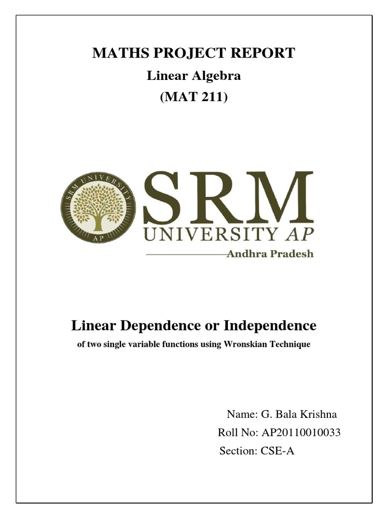 Linear Algebra Project Report by AP20110010033-Final | PDF