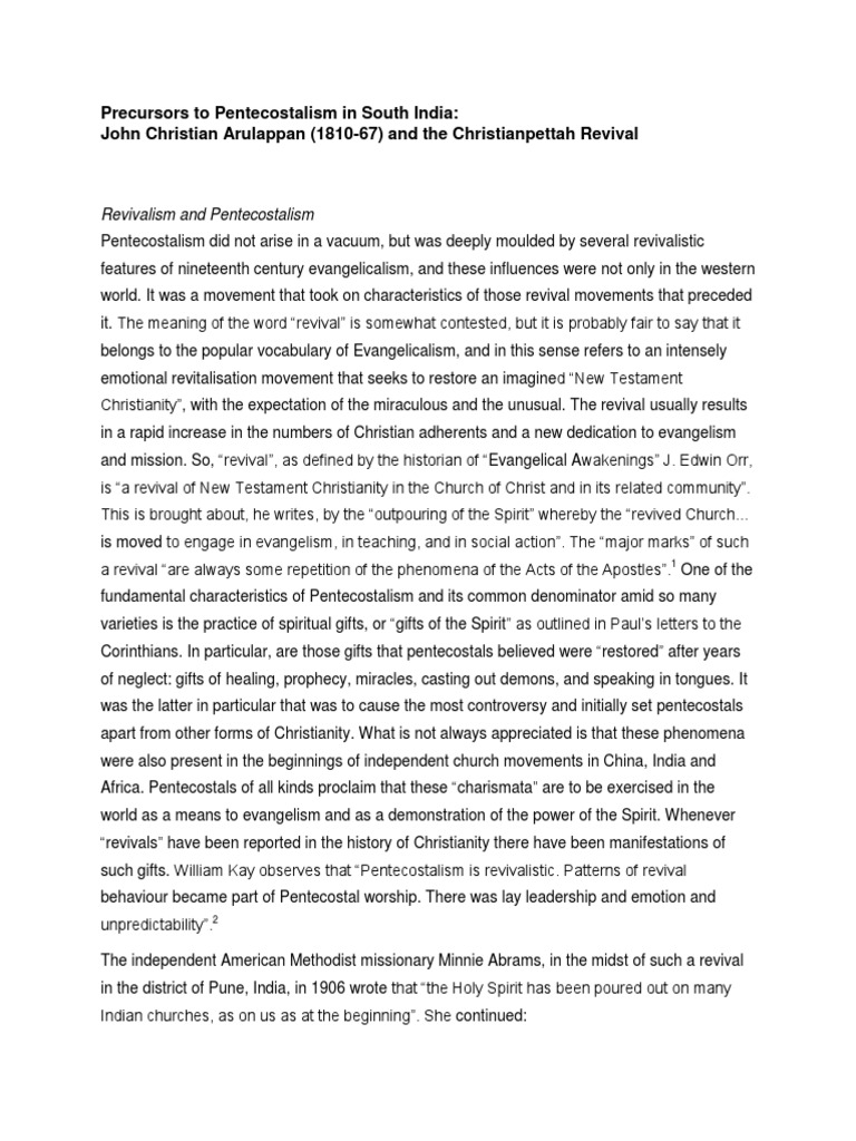 Origins of Pentecostalism in South India | PDF | Pentecostalism ...