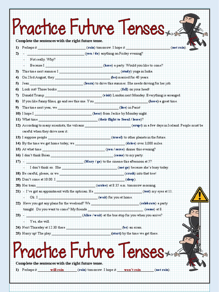 Mixed Future Tenses Exercises | PDF | Grammar | Linguistics