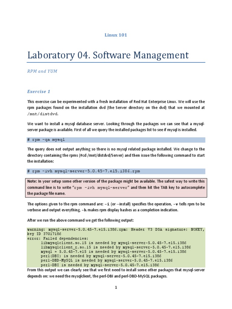 Lab04.RPM and YUM Exercises PDF Software Repository Computer Science