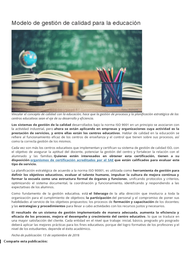 Modelo de Gestión de Calidad para La Educaciónsemana 2 | PDF | Sistema ...