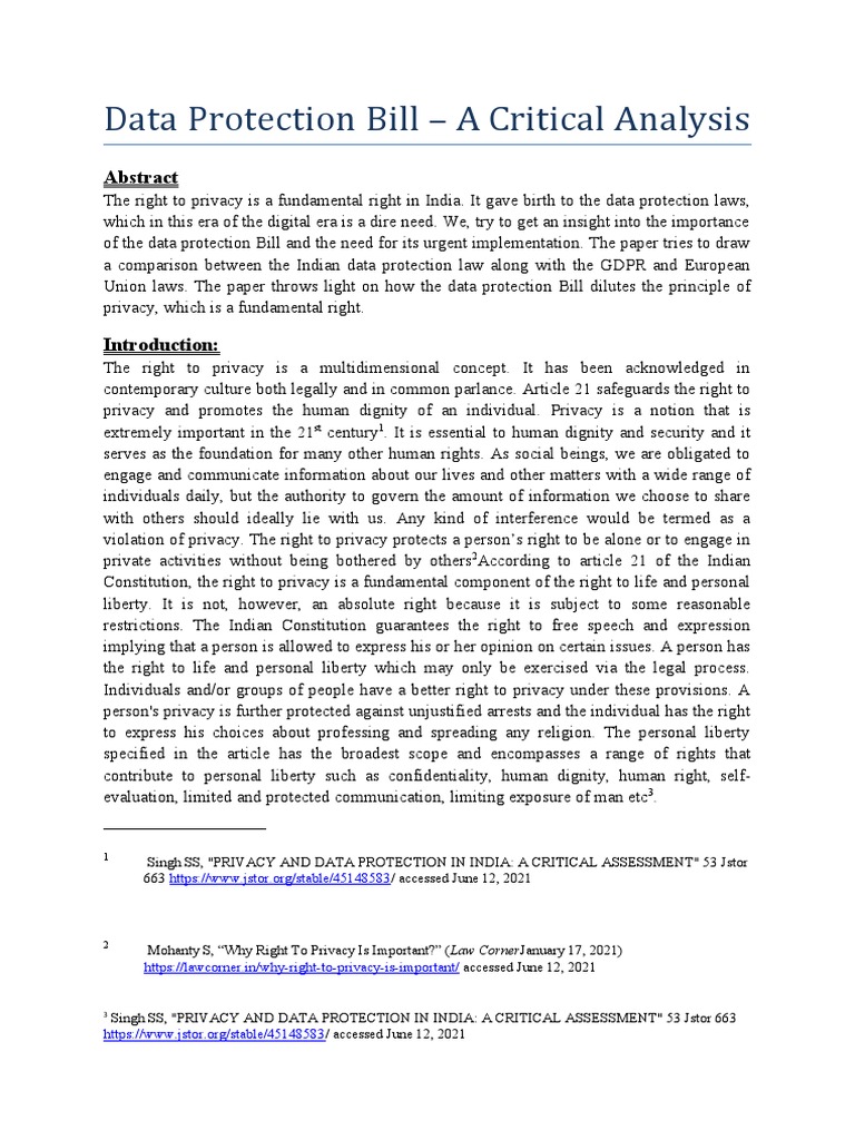 Analysis of India's Data Protection Bill | PDF | Privacy | Right To Privacy