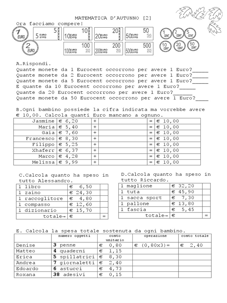 Matematica Esercizi Euro Compravendita | PDF