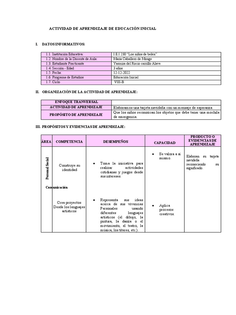 Sesion de Aprendizaje | PDF | Educación de la primera infancia ...