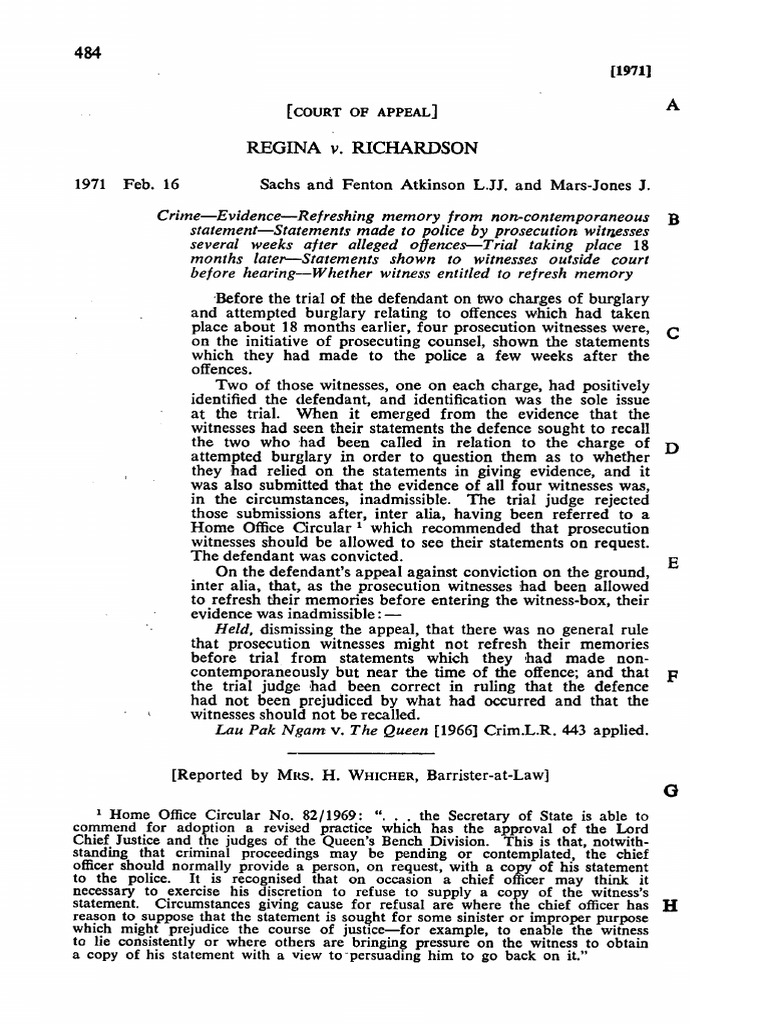 REGINA v. RICHARDSON (1971) 2 Q.B. 484 PDF