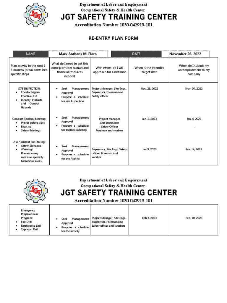 Re entry plan marking download free pdf occupational safety and