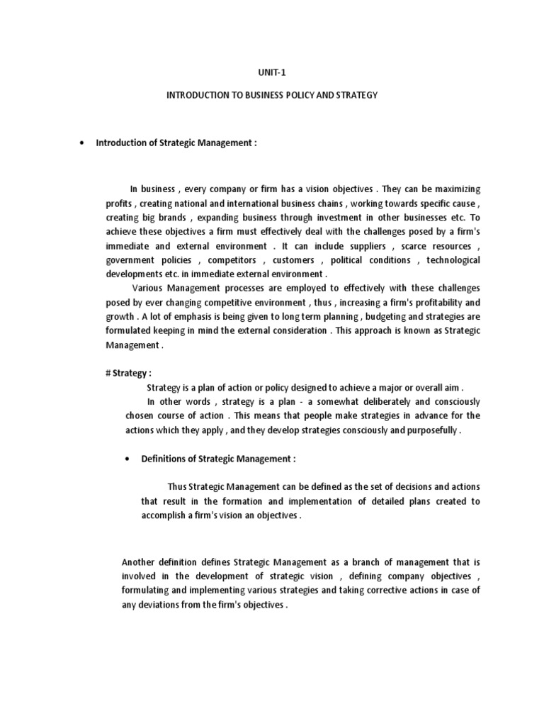 Material of B.P.S. Unit-1 | PDF | Strategic Management | Dividend