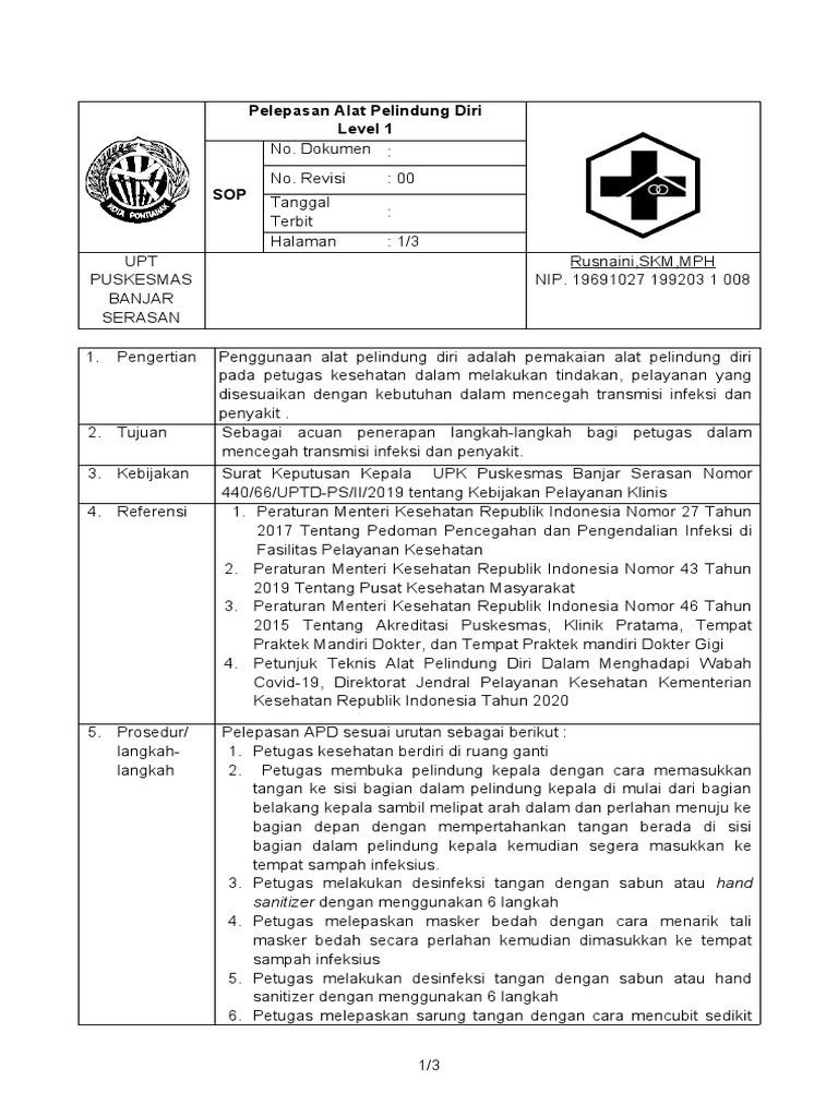SOP Pelepasan APD Level 1 | PDF | Pengembangan Diri