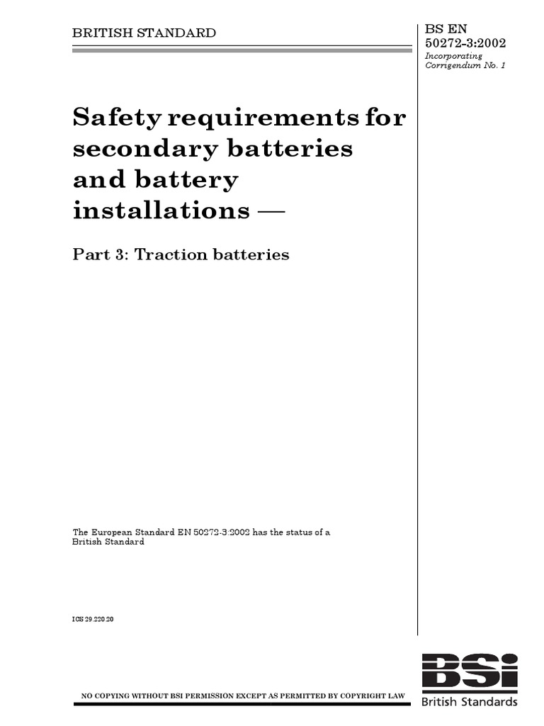 EN 50272-3-2002 - en | PDF | Rechargeable Battery | Battery Charger
