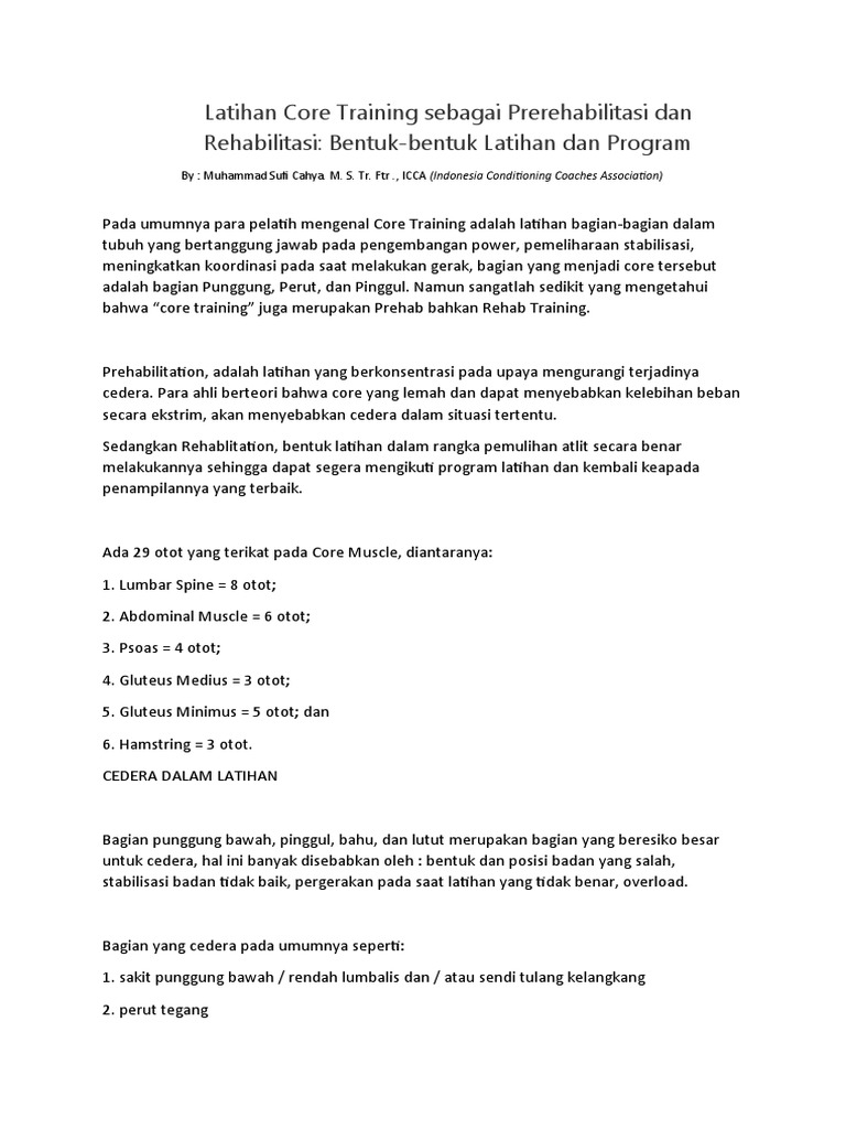 Core Training untuk Prehab dan Rehab | PDF
