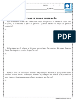 Atividade de Matematica Problemas de Soma e Subtracao 3 Ano e 4 Ano 2