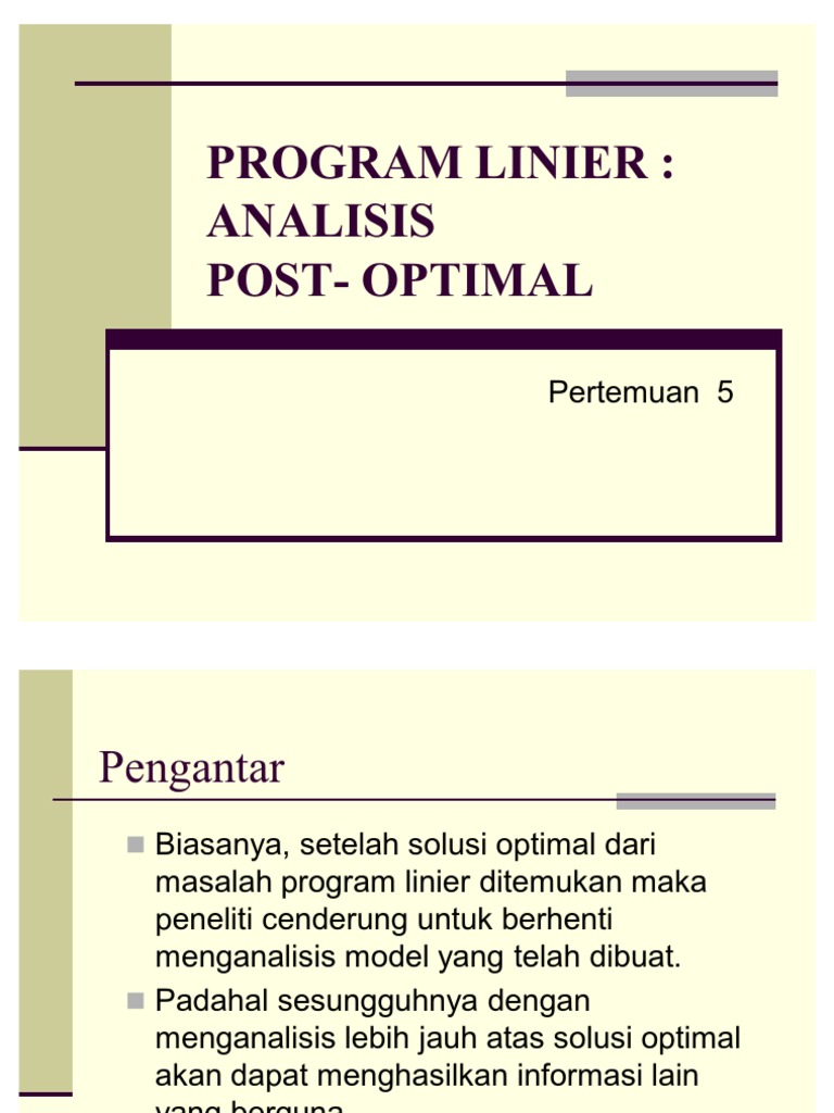 Analisis Post Optimal dan Solusi | PDF | Metode & Bahan Ajar | Komputer