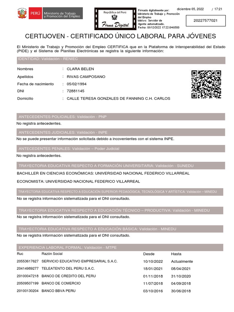 Certificado Certijoven: Antecedentes Policiales | PDF | Gobierno